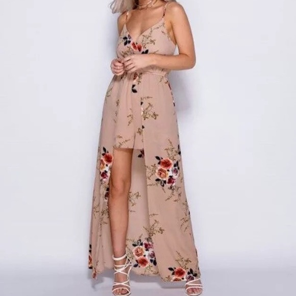 Beige floral jumper suite romper - Picture 2 of 6
